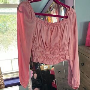 Bar III Pink Smocked Crop Blouse